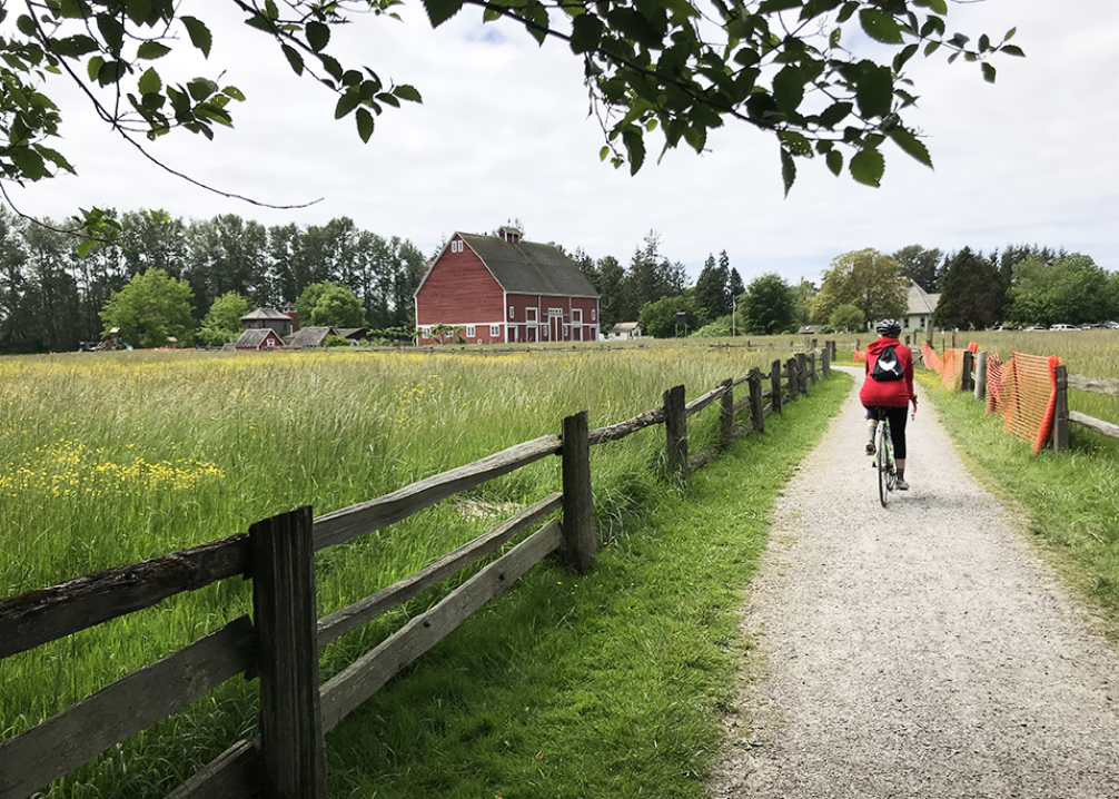 Riding bike down dirt road